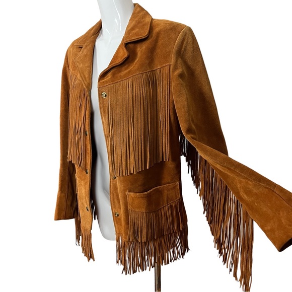 Lariat Tobacco Genuine Suede Leather Fringe Snap Button Western Jacket Size 14 - Picture 4 of 16